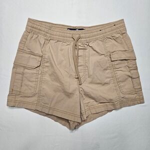 Hollister Womens Ultra High-Rise Cargo Shorts Tan Khaki Elastic Waist Medium 3"